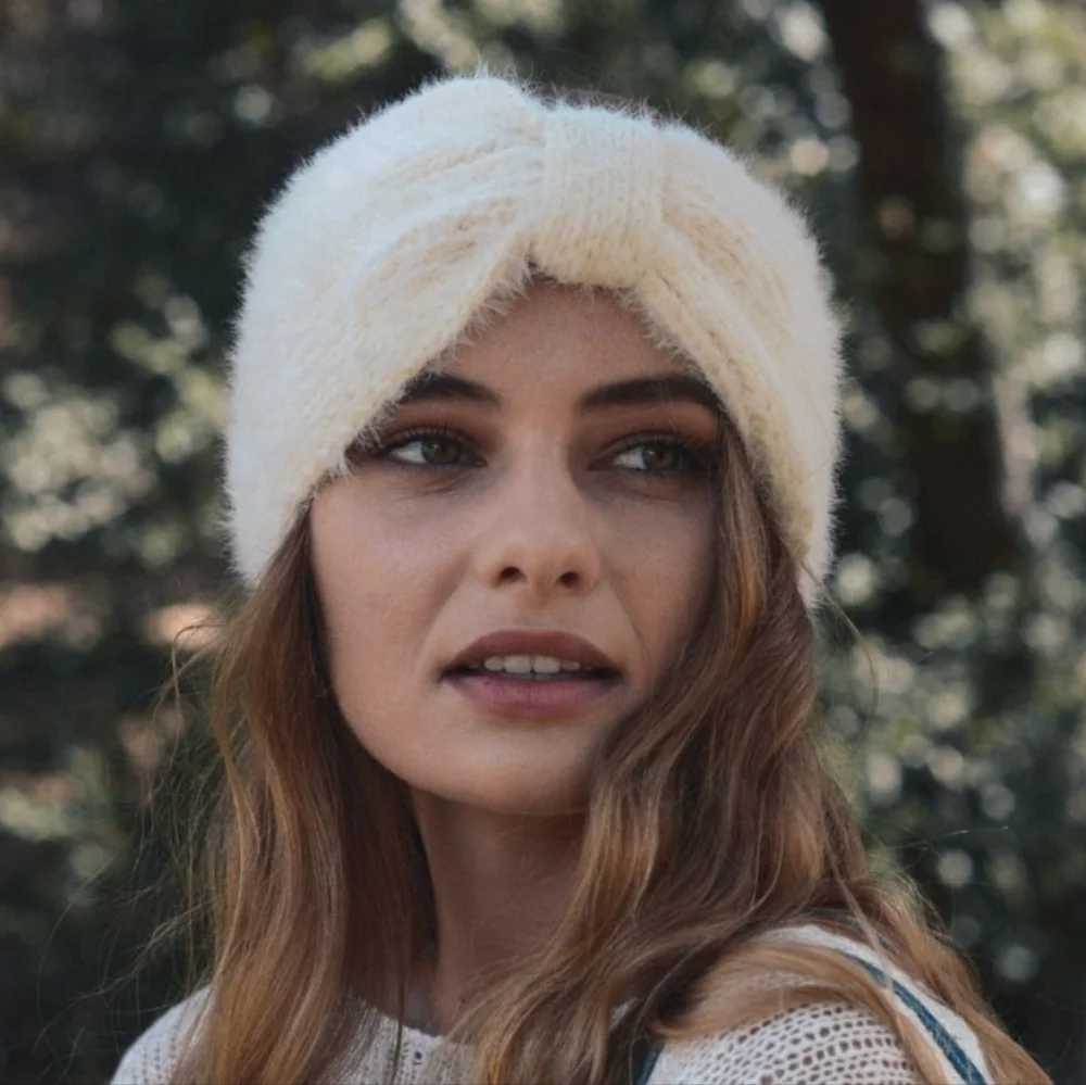 Soft Knit Cream Headband with Bow